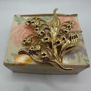 Vintage Avon Gold Lily of the Valley Brooch Pin